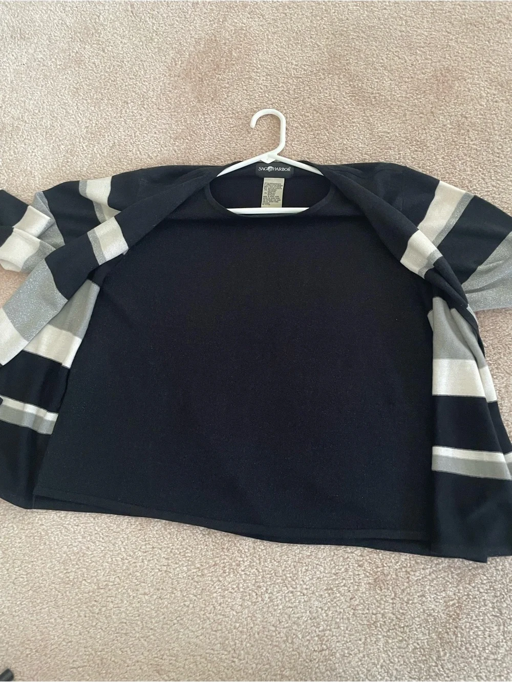Vintage Sag Harbor Metallic Stripe Cardigan Sweater XL Faux Layered Black Silver